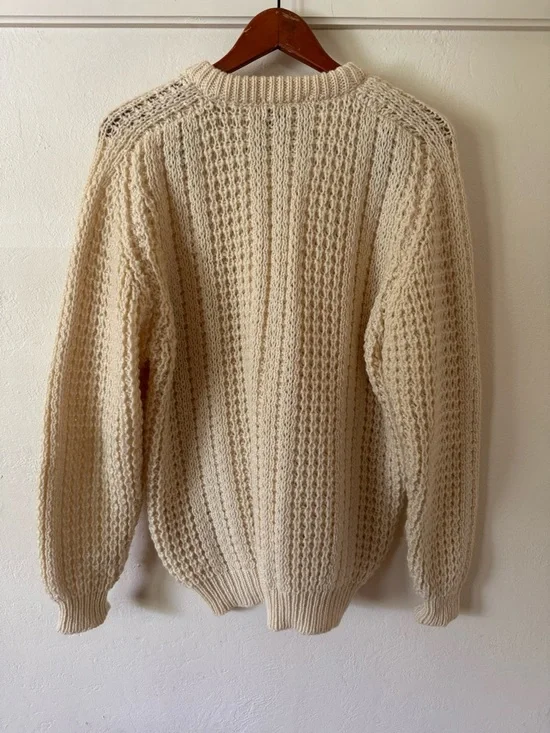 Vtg Gaeltarra Handcrafted Ireland Cable-Knit Crewneck Fisherman Sweater Cream 42 - Picture 7 of 10